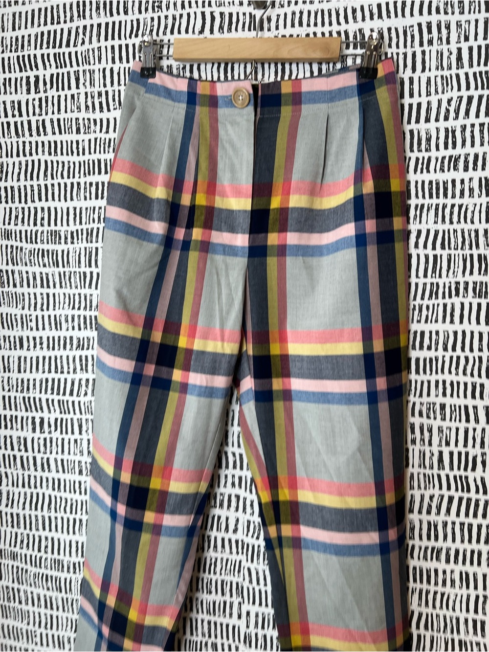 Cory Lynn Calter Plaid Cropped Trousers Pastel Madras High Rise Pants - Picture 7 of 14
